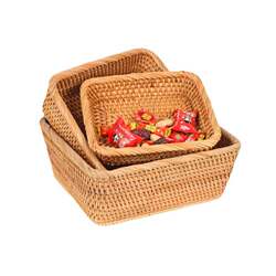 Autumn Rattan Woven Three-Piece Storage Basket Set, Candy Snack Fruit Basket, Wicker Basket, Home Fruit Tray, Miscellaneous Items Organizing Basket