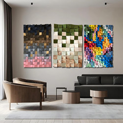 American Modern Decorative Painting Stereo Solid Wood Carving Square Mosaic Diffusion Device Entrance Sofa Wall Hanging Painting