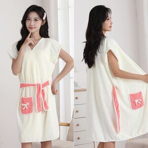 
Women's wearable bath towel pineapple plaid bathrobe household lace-up skirt quick-drying and absorbing water without losing hair cute soft bath towel