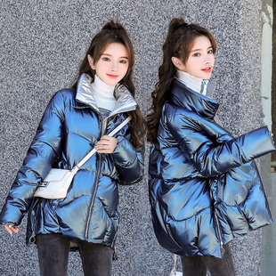 羽绒棉服女冬季韩版短款亮面免洗面包服外套