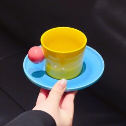 Contrast-Color Ceramic Coffee Cup and Saucer, High-End Mug, Creative Water Cup, Milk Cup, Afternoon Tea Cup, Souvenir Gift