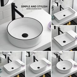 Hotel Ceramic Countertop Basin Bathroom Black-Edged High-End Washbasin Nordic Style Simple High-Temperature Porcelain Washbasin