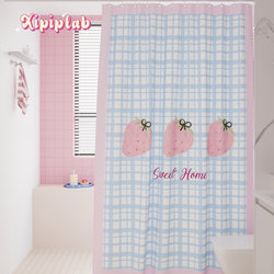 Xipiplab Korean-Style Geometric Plaid Home Bathroom Shower Curtain Shower Room Hanging Cloth Door Curtain No-Drill Partition Hanging Curtain