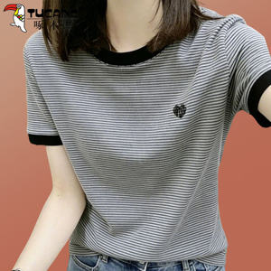 
Woodpecker gray round neck women's short-sleeved T-shirt summer 2026 new mother's wear summer thin striped top