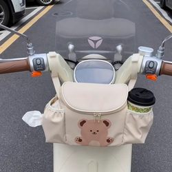 New Electric Vehicle Hanging Storage Bag for Tricycles and Baby Strollers, Large Capacity Front Storage Pouch, Phone Holder