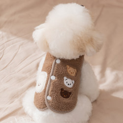 Pet autumn and winter warm dog bear embroidered clothing thin velvet Teddy Bichon small and medium-sized dog cardigan cat clothes