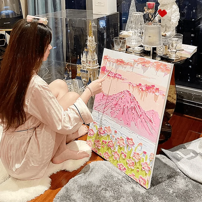 富士山数字油画高级感diy填充填色画油彩画装饰画郁金香肌理画-Taobao