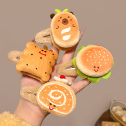 Cartoon Fun Cookie Burger Plush Hair Clip for Women, Side Bangs, Stray Hair Bb Clip, Cute Hair Accessory, Autumn and Winter