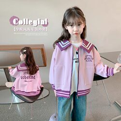 Girls' Outwear Spring and Autum 2025 New Autum Clothing Girls Thin Doll Collar Top Kidsren's Autum Loose Clothing