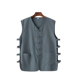 Summer Tang costumes men's thin vest horses gown buckle vest shorts set linen Chinese retro ancient boss shirt shoulders