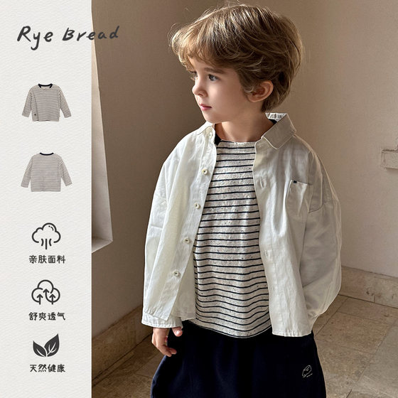 
ryebread/Black bread children's clothing Korean style boys' striped design casual and comfortable long-sleeved T-shirt 6 spring