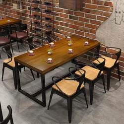Solid wood dining table and chairs, simple barbecue restaurant dining table and chairs, fast food restaurant dining table, round table, restaurant commercial coffee table