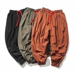 
Chinese style linen men's pants cotton linen loose large size men's clothing fat man casual nine-point pants harem pants lantern ties