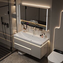 Light Luxury Minimalist Style Ocean Ceramic Basin Integrated Basin Solid Wood Bathroom Cabinet Combination Bathroom Washbasin Handwashing Basin