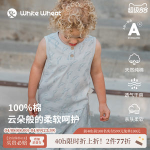 
whitewheat children's 26 summer new sleeveless vest boys and girls full printed cotton vest shorts suit