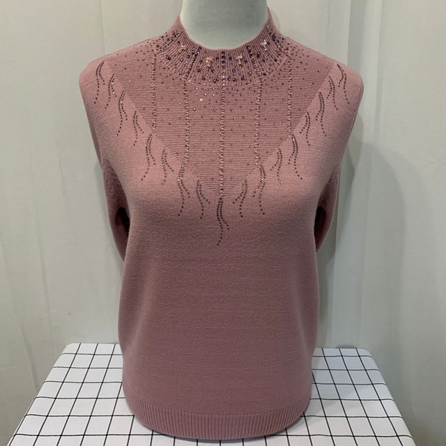 Women's Cardigan Half Turtle Collar Plus Size Short Warm Bottoming Sweater Diamond-encrusted Middle-aged and Elderly Fashion Mom Sweater