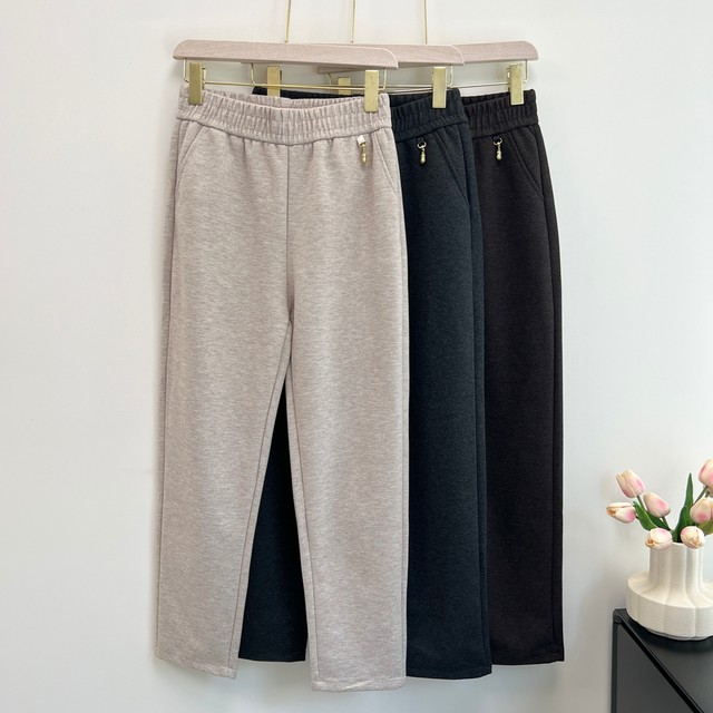 Middle-aged and elderly women's pants mother autumn and winter pants fashionable straight-leg pants wearing elastic waist casual small grandma pants