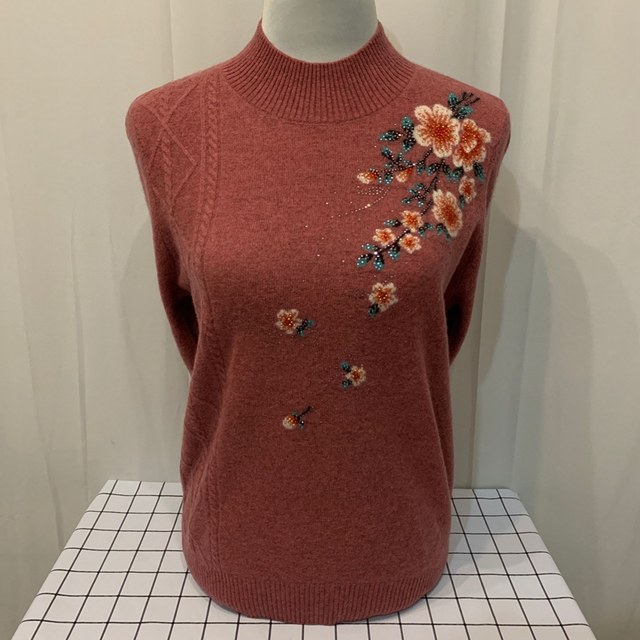 Mother's clothing 100% pure wool sweater thickened middle-aged and elderly women's half turtleneck bottoming shirt autumn and winter high-end western style sweater