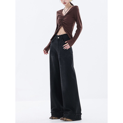 Abwear Original 2023 Autumn And Winter New High-waisted Black Jeans Loose Drape Floor-length Pants Slim Straight Pants