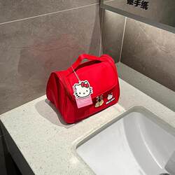 Hello Kitty Makeup Bag, Portable Cartoon Handbag for Travel, Large Capacity Toiletry Storage Bag with Compartments
