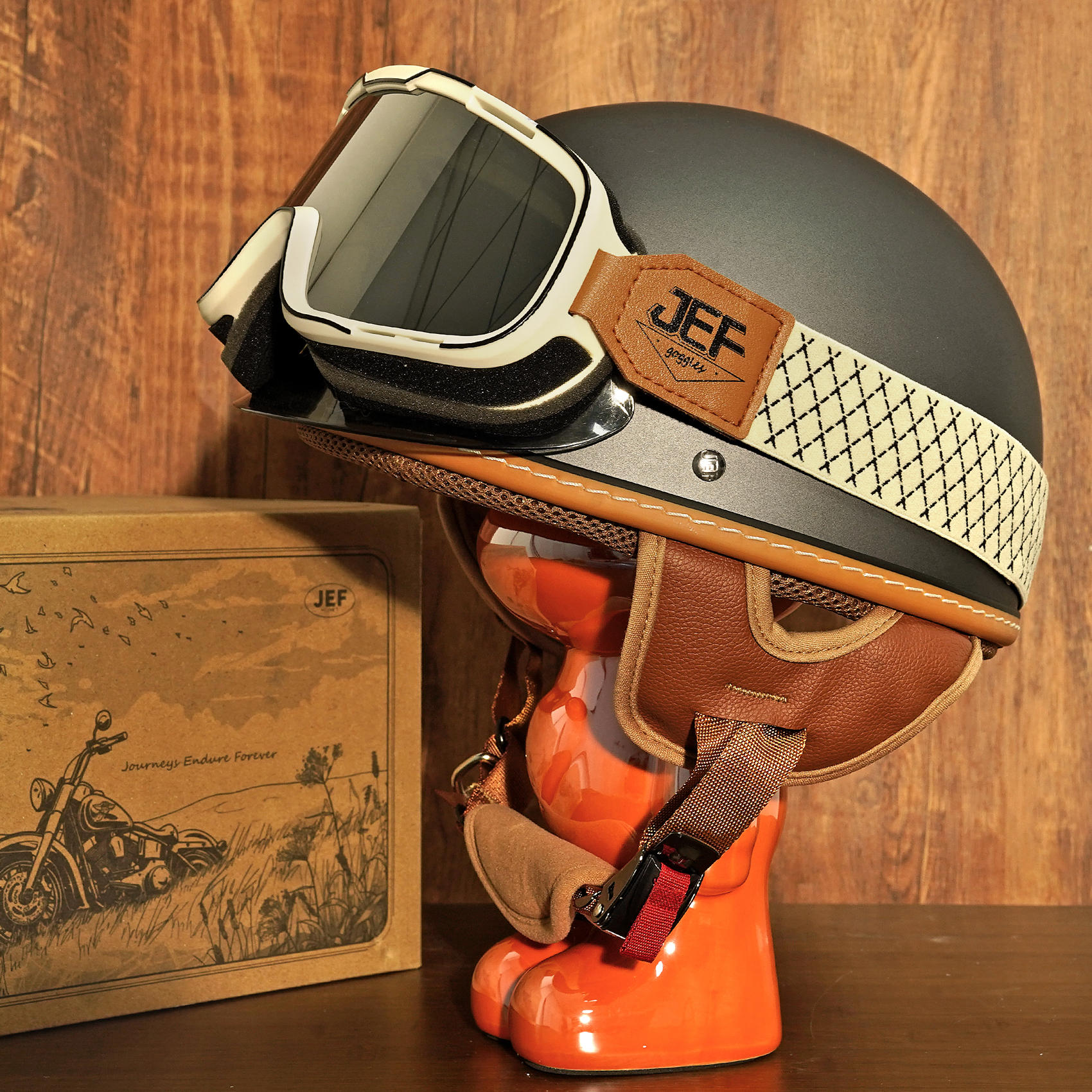 台湾jef头盔复古半盔踏板摩托机车电动轻便瓢3c认证安全帽夏男女