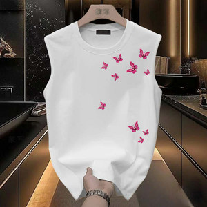 
National trend heavy pure cotton white vest men's summer trendy American high street pussy vest sleeveless T-shirt top
