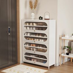 Household Steel Shoe Cabinet, Multi-Layer Dust-Proof Shoe Rack for Entryway, Large Capacity Storage, Flip-Door Shoe Cabinet