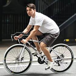 Men's Road Bike with Gears, Fixed Gear, Adult Bicycle, Mountain Bike with Freewheel, Solid Tire, Disc Brake, High Aesthetic Value, Shock Absorption