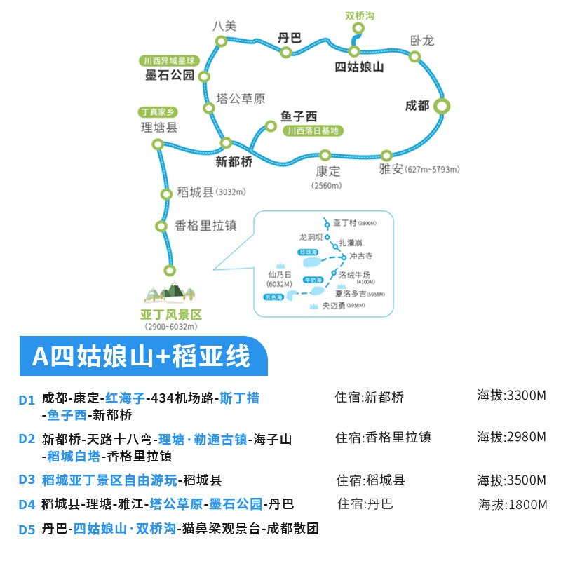2-6人稻城亚丁5日游四姑娘山鱼子西墨石公园5天4晚川西旅游纯玩团