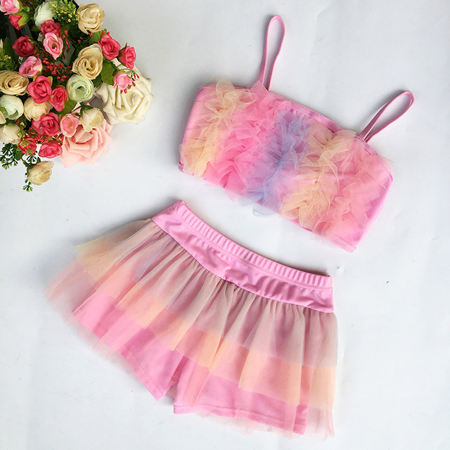 Children's swimsuit female baby girl skirt split bikini bikini lace cute little middle big children swimsuit
