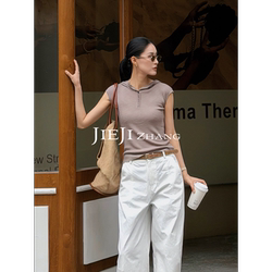 Zhang Qi Jieji Spring and Summer Design Slim-Fit Hooded Sleeveless T-Shirt, Stylish Casual Versatile Short Knit Top