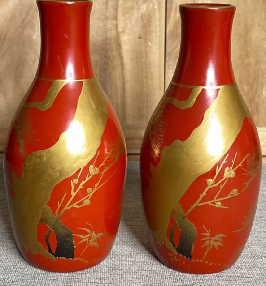日本老漆器松树酒壶花瓶花器花入花生实木金莳绘漆器-Taobao