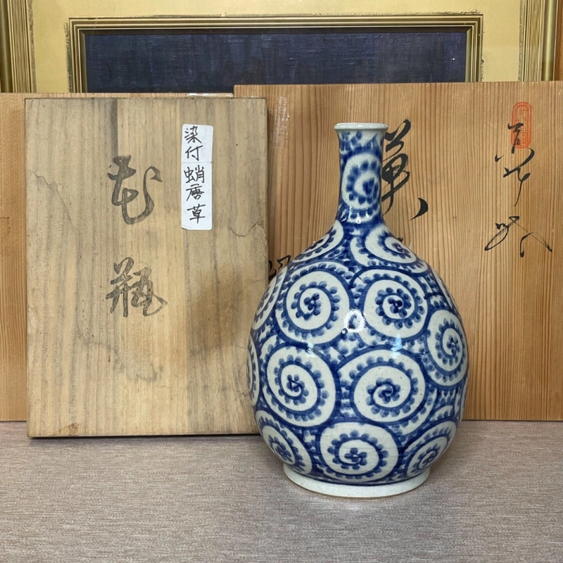 日本青花染付蛸唐草花瓶，壶之郎作，花瓶花入花器插花陶瓷瓷器-Taobao 