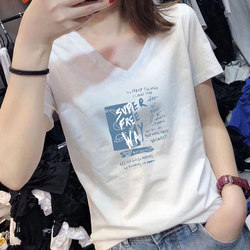 V-Neck Short-Sleeved T-Shirt for Women 2023 Summer New Style White Pure Cotton Stylish Loose Slimming Versatile Top T-Shirt