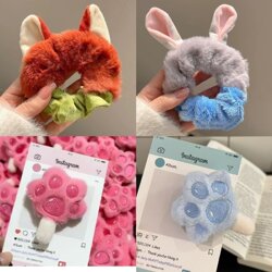 Zootopia Cute Paw Popsicle Hair Clip Cartoon Fox Nick Judy Plush Hair Tie Pink Cat Paw Clip