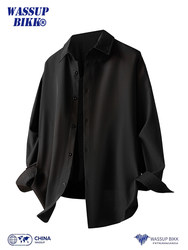 WASSUP BIKK drapey ice silk black long-sleeved shirt for men in spring and summer solid color loose handsome shirt jacket
