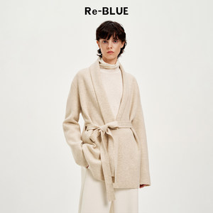 
Re-BLUE light luxury elegant women's clothing simple temperament commuting lapel long hand sweater jacket