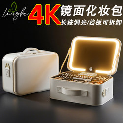 High-End Cosmetic Bag for Women with Led Light and Mirror, Portable Large-Capacity Detachable Partition Storage Box