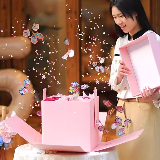 Flying butterfly spray flower gift box surprise explosion box for girls ...
