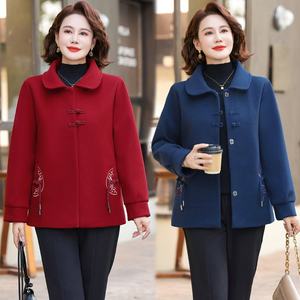 
High-end new Chinese style mother autumn and winter 2024 new woolen coat middle-aged and elderly women's winter coat button woolen top