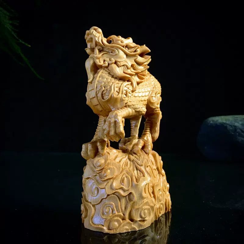 太行崖柏实木雕刻五大神兽之麒麟瑞兽手把件家居摆件精雕工艺品-Taobao