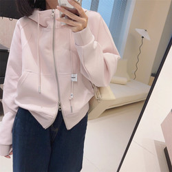 Early Autumn Short Hooded Sweatshirt for Women, Spring and Autumn Korean Style Loose Thin Double-Ended Zipper Cardigan Jacket for Petite Women