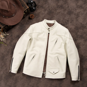 Venom same genuine leather jacket for men's American stand-up collar leather jacket for the head layer cowhide motorcycle suit white slim jacket