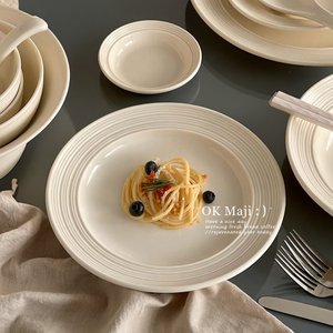 
Plate dish plate household ins style tableware ceramic high-end light luxury bowl plate pasta straw hat plate steak dish