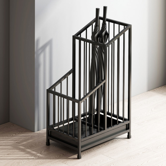Umbrella Stand With Drip Tray - 21 Holes, 24 Hooks, Black Metal, 60.5x24x55cm For Hallway, Entryway, Office