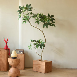 Sen Space High-End Artificial Green Plant Decorative Ornaments, Large Leaf Umbrella Plant, Indoor Living Room Corner Large Floor-Standing Potted Plant