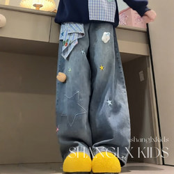 Girls' Pants Star Wide-Leg Jeans 2026 New Spring Children's Spring Clothing Girls' Clothing for Middle School Students and Older Children