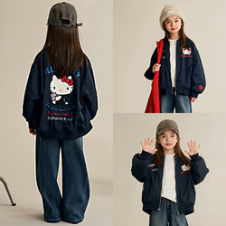 Unique and Super Cute Girls' Jacket, Korean Style Spring Children's Baseball Jacket, Stylish Big Girl Clothing with Cat Design