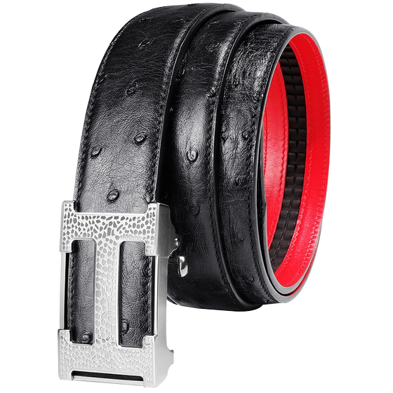 
Imported ostrich leather trousers belt for men genuine leather 2023 new high-end brand name automatic buckle zodiac year red birthday gift