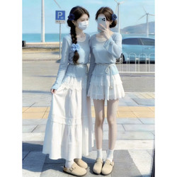 2026 New Island Resort Style Blue Cover-Up Dress Set for Women, Early Spring Korean Style Outfit, Complete Long Dress Set